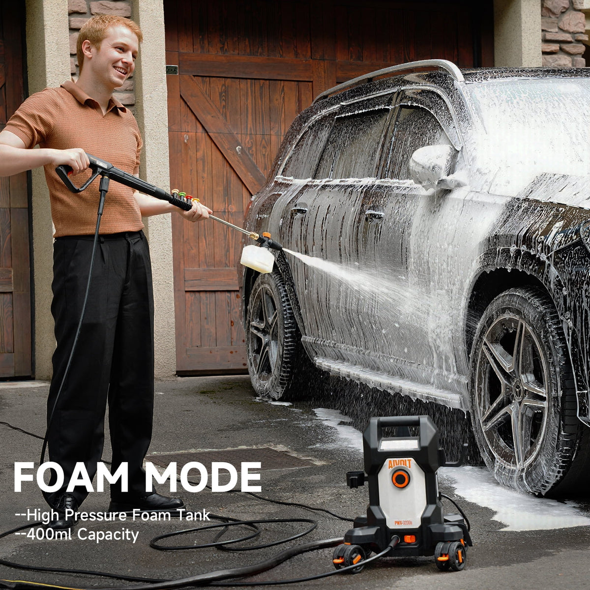 AIVOLT Corded Electric Pressure Washer 4800 PSI, 2.76 GPM, 4 Nozzles, Soap Tank, Anti-Tipping, 36ft Cable, 25ft Hose Cold Water Power Washer