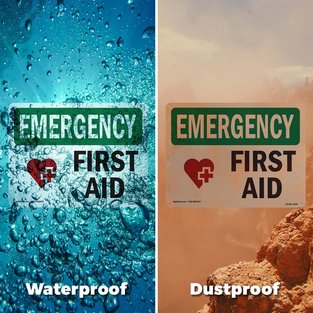 First Aid With Symbol OSHA Emergency Aluminum Sign 10 Inch x 7 Inch - 5 Pack