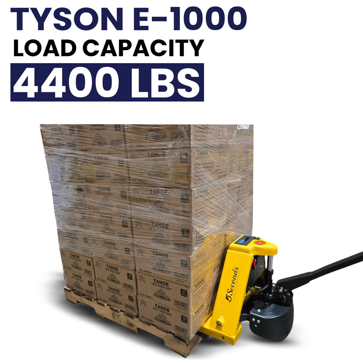 5Seconds - Steel Pallet Jack, Hand Lift Jack Tool with Electric System, Safe Moving Equipment for Industrial & Commercial Use, 5000lb Capacity, Fork Sizes 48” x 27”