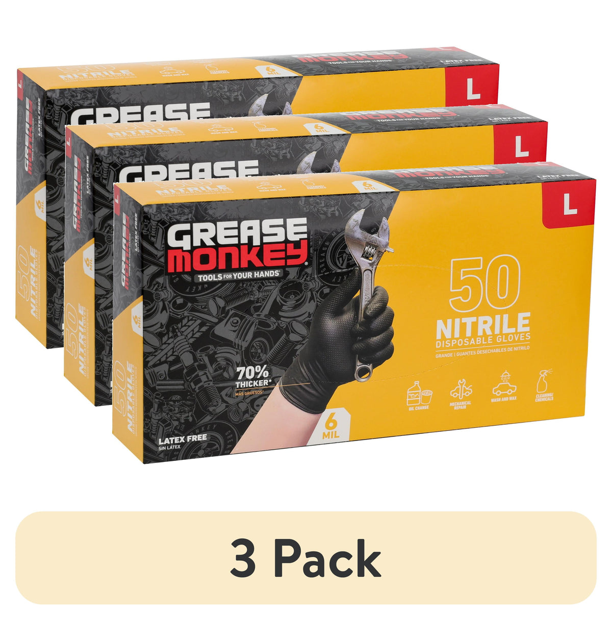 Grease Monkey Nitrile Disposable Gloves, Latex Free, Touchscreen, Black, Large, 50 Pack