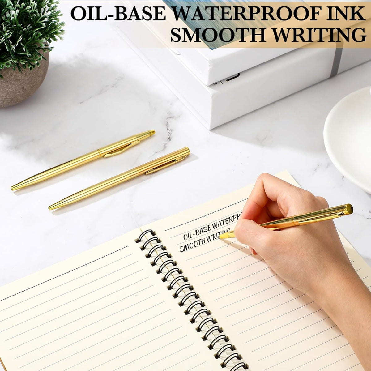 Qianfeng 25 Pack Bulk Gold Pens (2 Styles) Retractable Ballpoint Pens with Black Ink, 1.0mm Tip, Ideal for Wedding Favors and Office Business Use