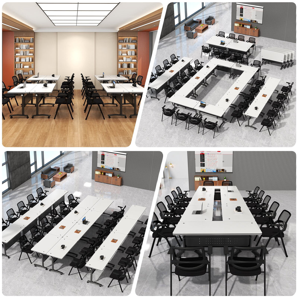 Lrxmastery Folding Conference Table, Commercial Training Desk with Lockable Casters, Sturdy Steel Frame for Classroom & Meeting Room, 4Pack