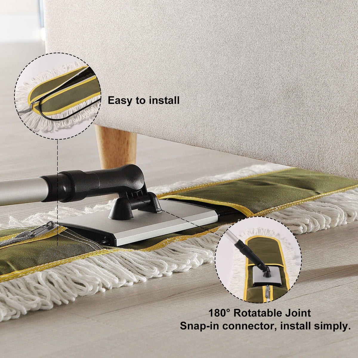 Eyliden 39” Commercial Industrial Cotton Mop Dust for Hardwood Floors, 59inch Telescopic Height with 2 Mop Pads, Green