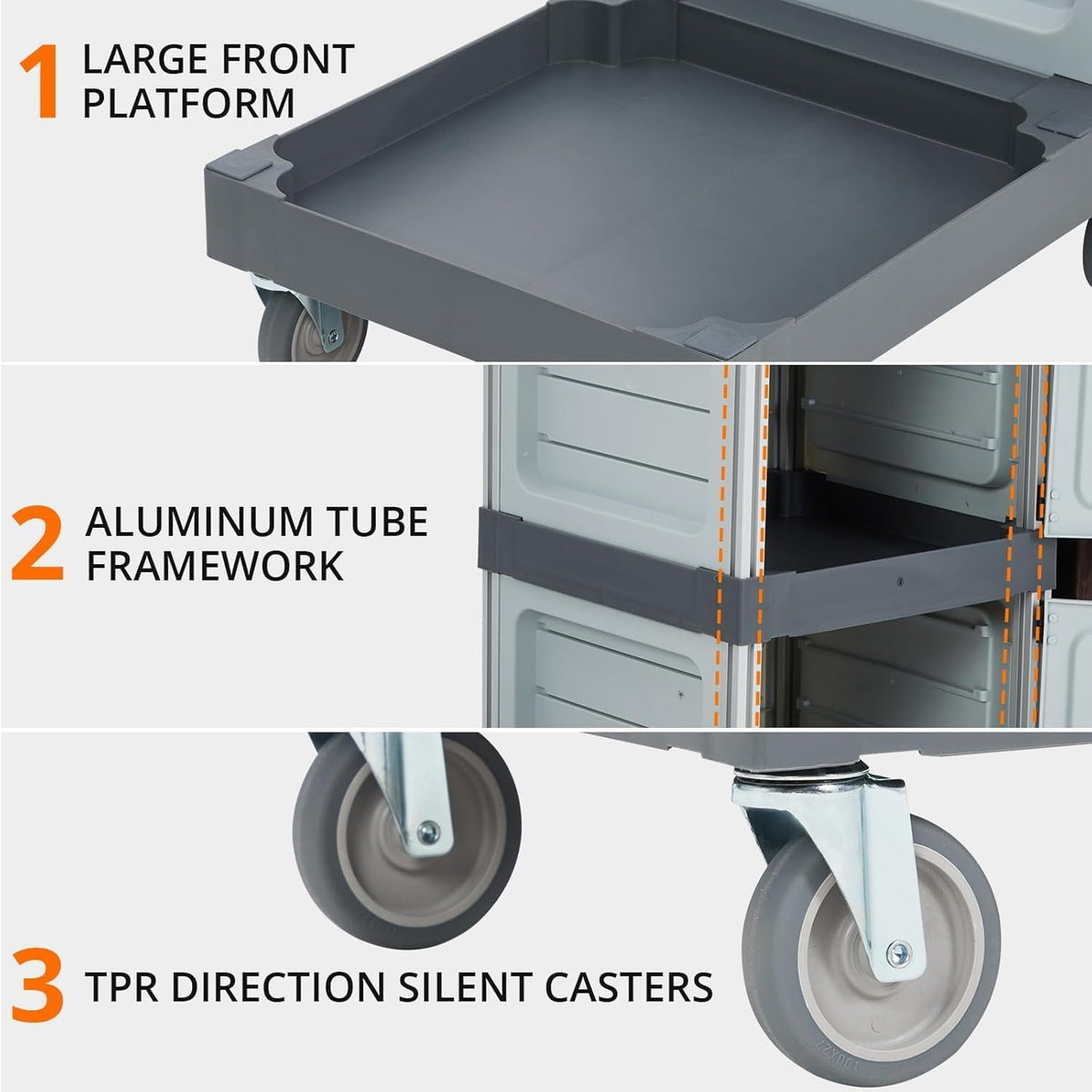 IdeaHouse Janitorial Cart with 2 Cabinets, 3-Shelf Commercial Cleaning Cart on Wheels with Cover & Vinyl Bag, Silent Casters, Heavy-Duty Housekeeping & Custodial Utility Cart