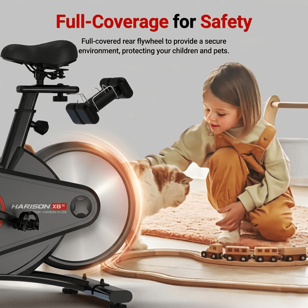 HARISON Semi-Commercial Magnetic Exercise Bike with 400LBS Capacity, Indoor Cycling Bike with Bluetooth, Tablet Holder & Dumbbell Rack for Home Gym