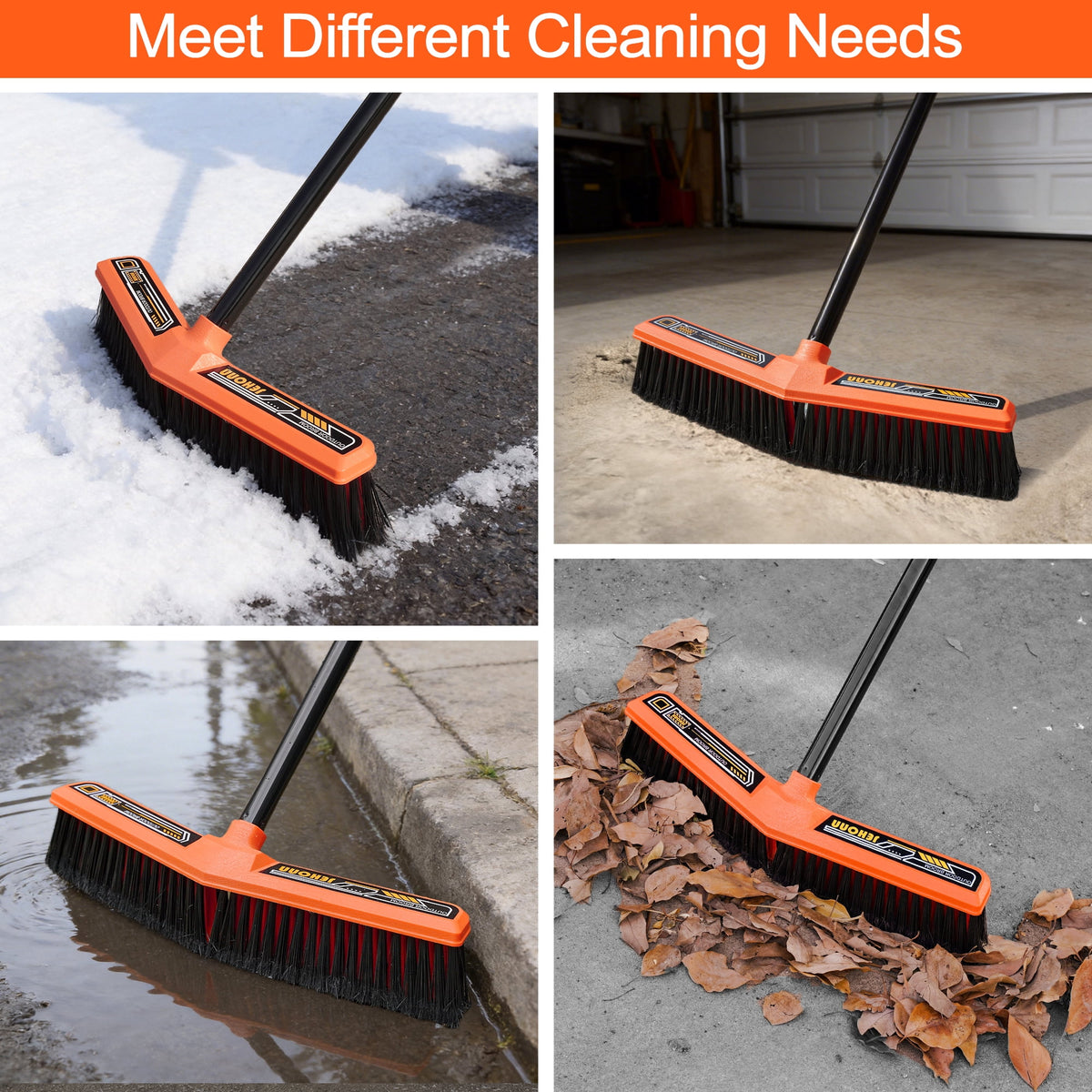 JEHONN 15.7" Wide Push Broom Outdoor Heavy Duty (Orange)