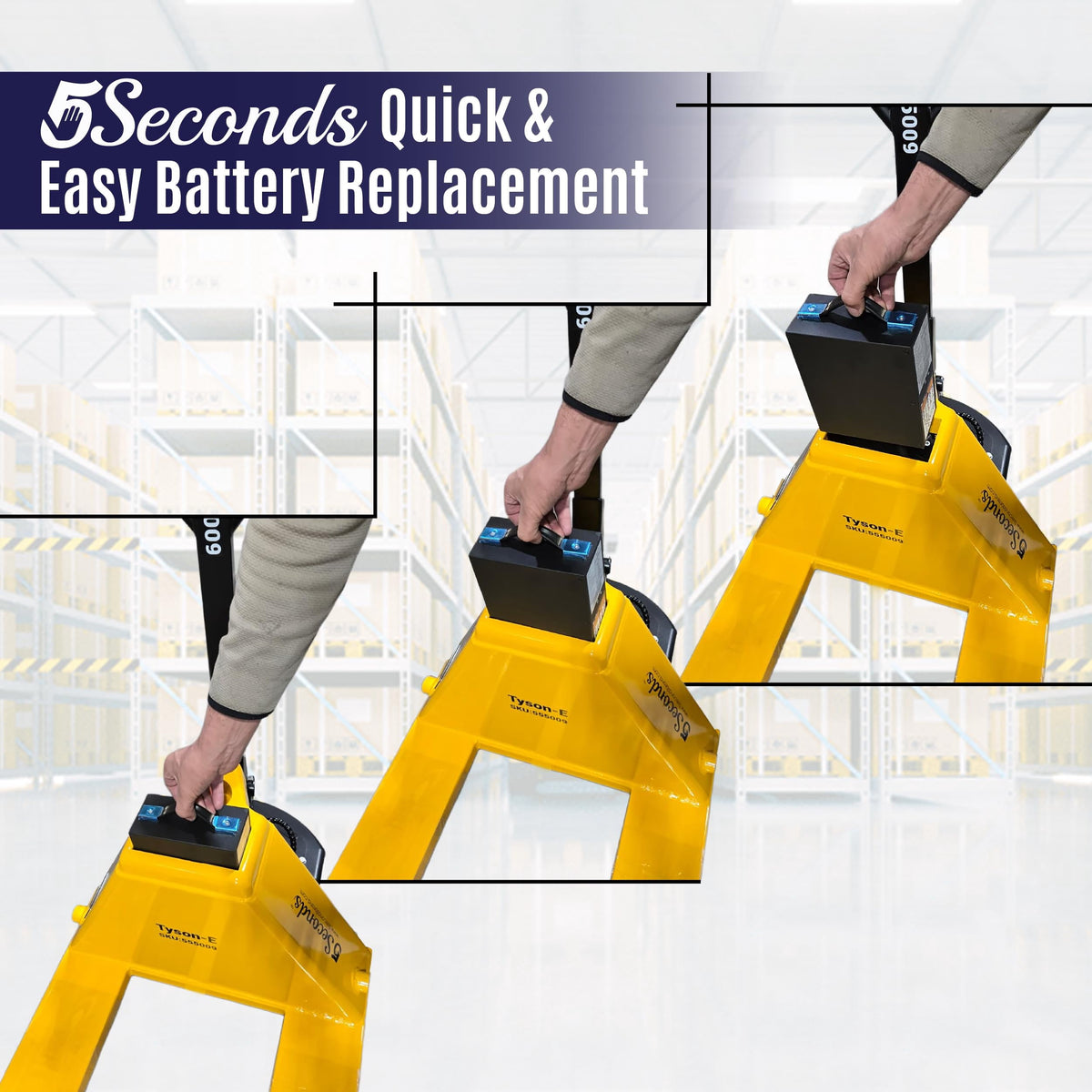 5Seconds - Steel Pallet Jack, Hand Lift Jack Tool with Electric System, Safe Moving Equipment for Industrial & Commercial Use, 5000lb Capacity, Fork Sizes 48” x 27”