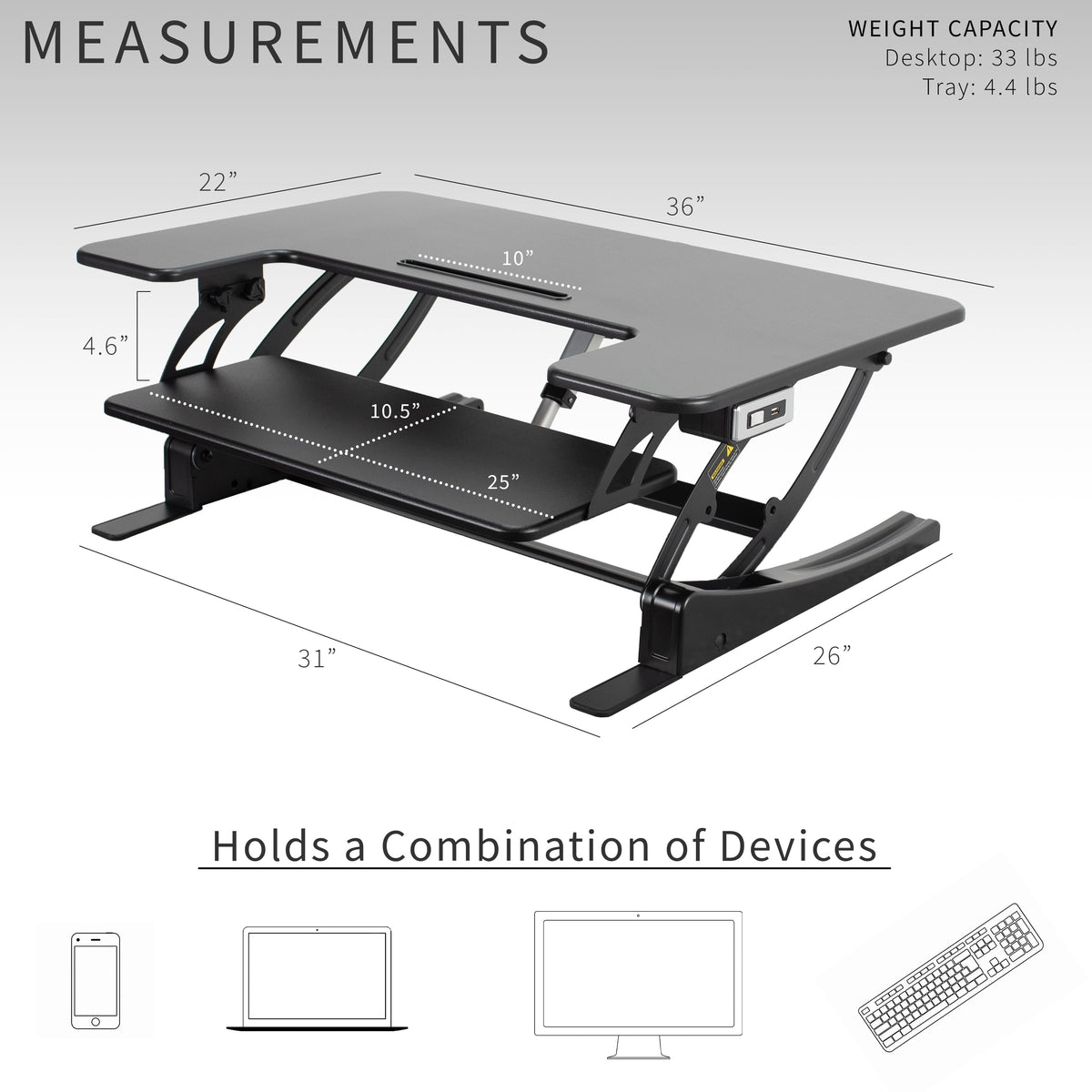VIVO Electric Height Adjustable Standing Tabletop Desk Converter w/ USB 36"