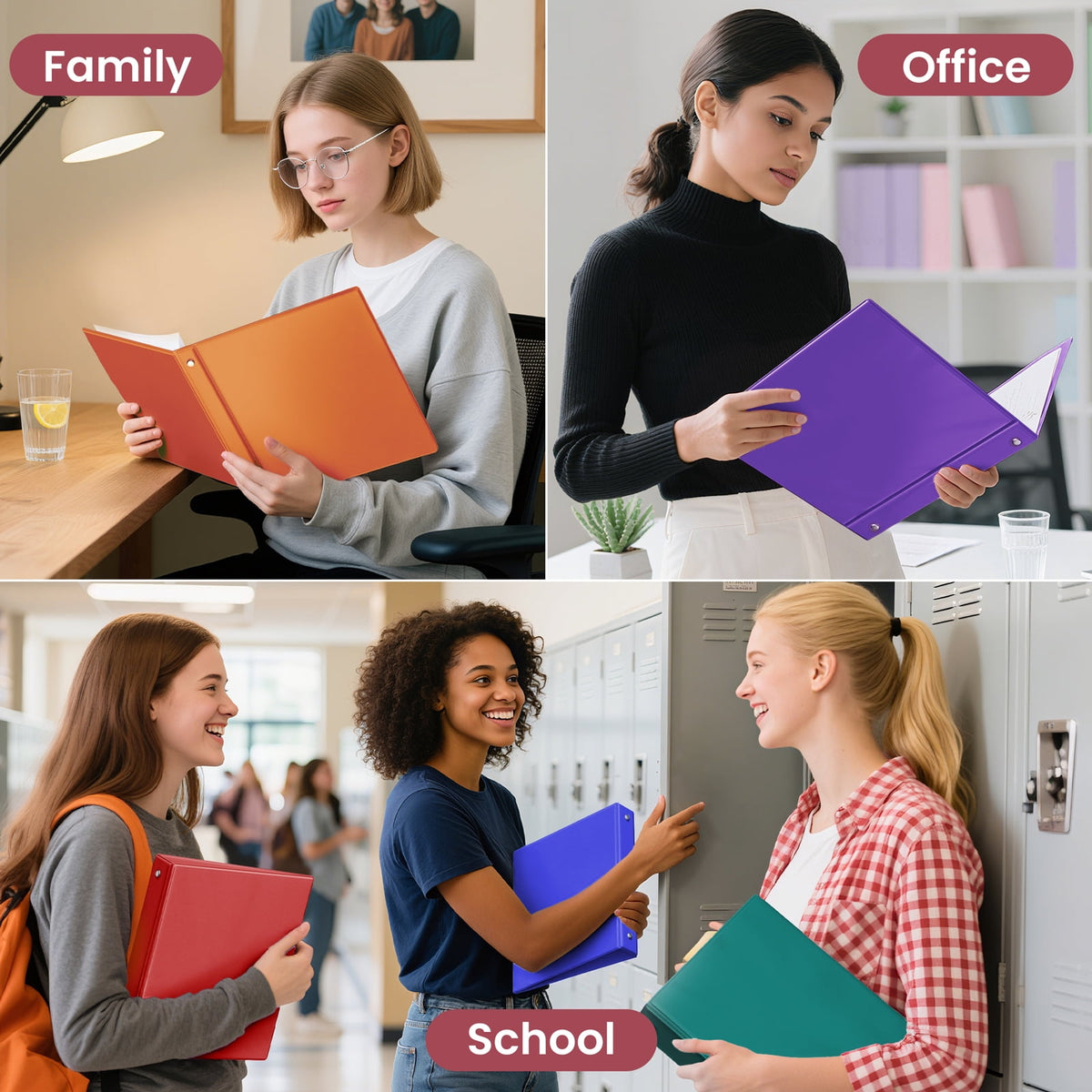 SUNEE 1.5 Inch Binders 3 Ring 6 Pack, Clear View Three Ring 1 1/2 Inch Binders PVC-Free (Fit 8.5x11 Inches) for School or Office Supplies, Classic 6 Colors