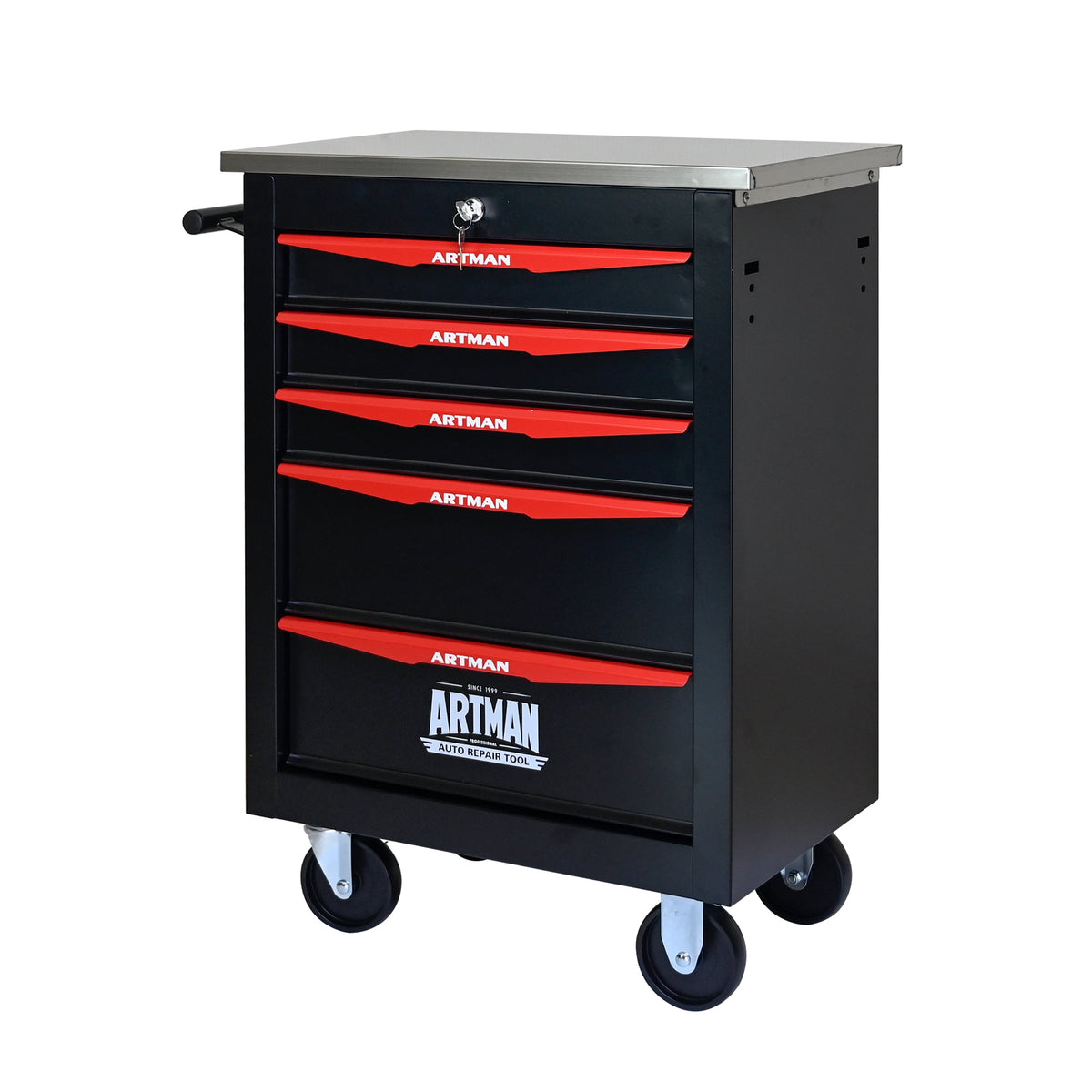 ARTMAN 5 Drawers Steel Storage Rolling Tool Chest Cabinet Cart with Wheels and Stainless Steel Roof