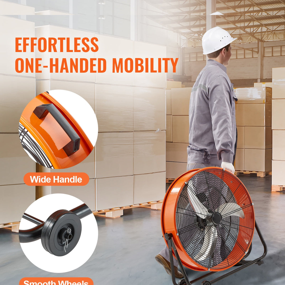 KFFKFF Barrel Fan, 24 Inch Powerful Industrial Circulation Fan, Robust Commercial Application 3-Speed 8600CFM, 360°Flexible Adjustment Industrial Ground Fan for Warehouse, Workshop, Factory, Basement