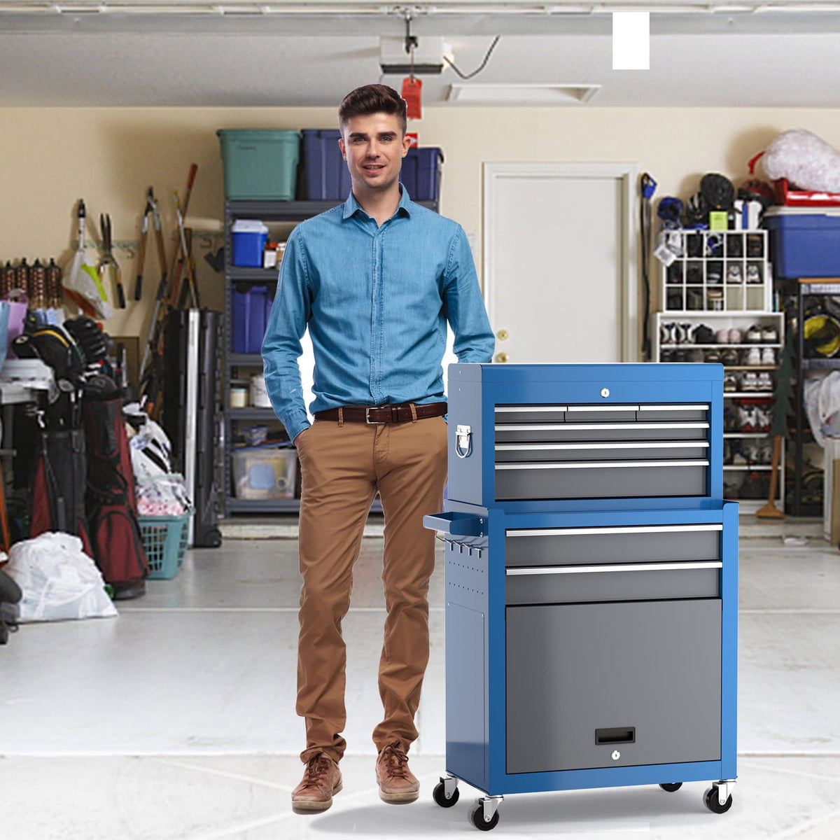 Large Rolling Toolbox, Detachable,Lockable with Parking Brake, 8-Drawer Professional Toolbox Top Cabinet, Heavy-Duty Household Garage, Workshop Tools