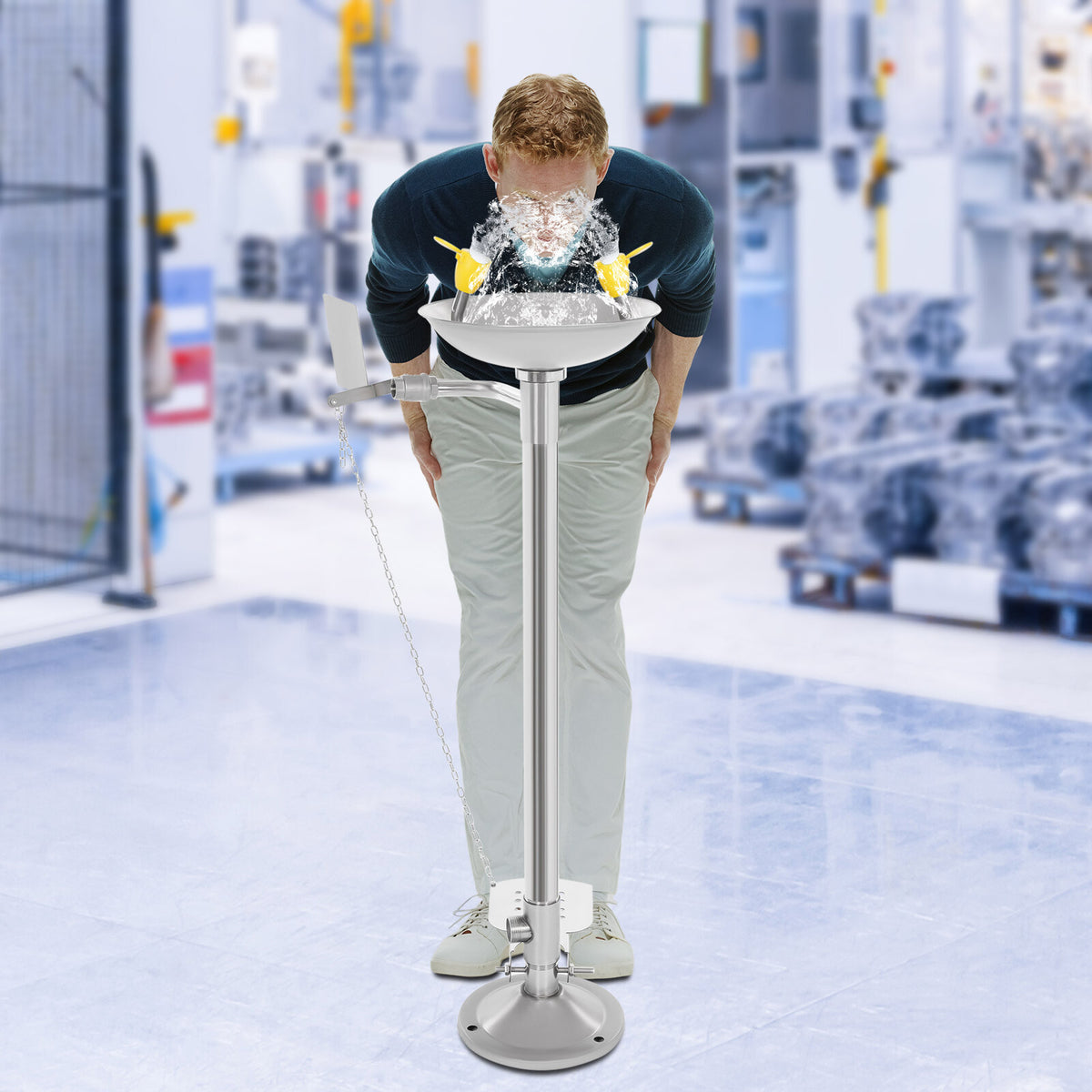 TFCFL Lab Standing Eyewash Station Stainless Steel Eye Shower Washing Unit 0.2-0.4MPa
