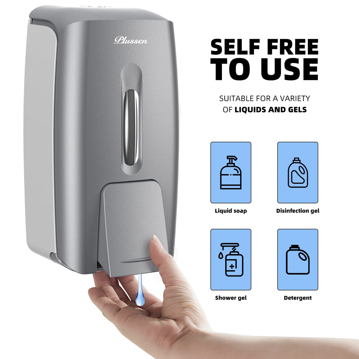 Plussen Manual Wall-Mounted 27oz Commercial Soap & Lotion Dispenser, Silver