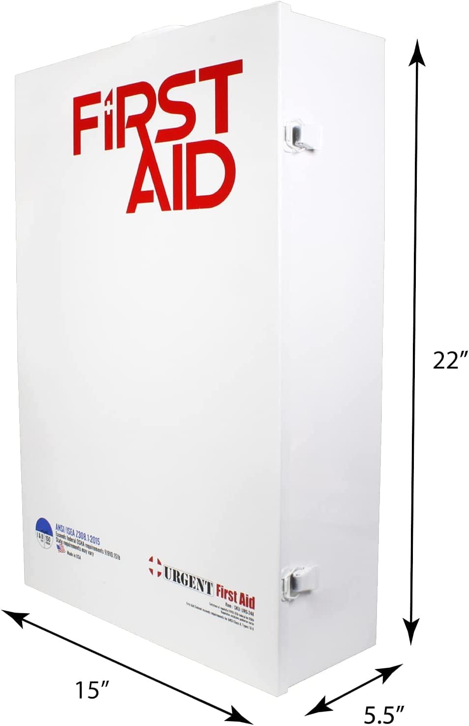 OSHA & ANSI 4 Shelf Industrial First Aid Cabinet with Pocket Liner, 150 Person, 1125 Pieces, 2015 Class B+, Types I & II, Made in USA by Urgent First Aid™ with extra content & NEW ANSI First Aid Guide