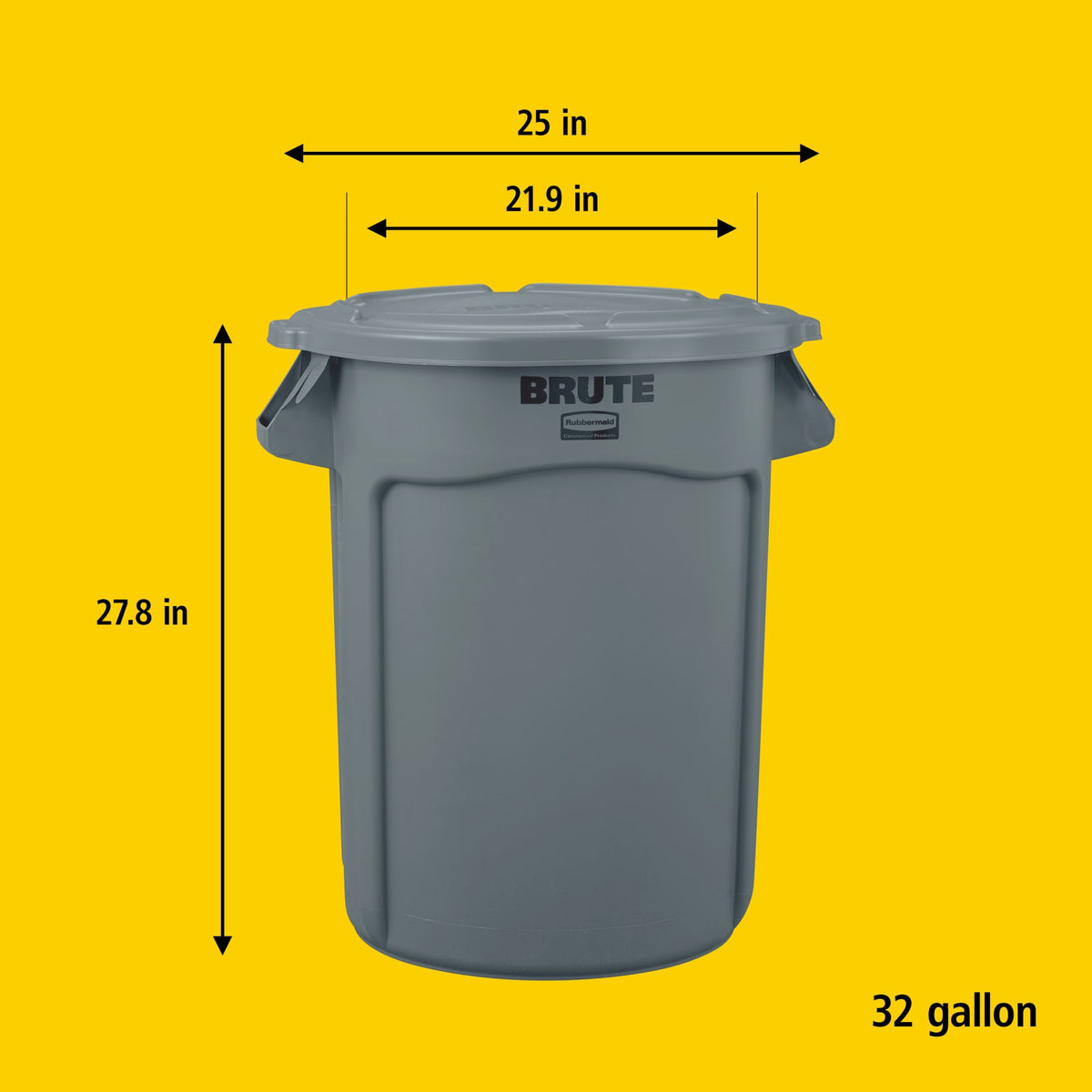 Rubbermaid Brute 32-Gallon Trash Can with Lid, Grey