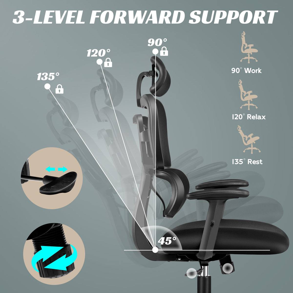 COOLHUT Ergonomic Office Chair, High Back Desk Chair, Breathable Mesh Computer Chair with Lumbar Support, Comfy Foam Cushion Home Office Chair, 300lbs, Black