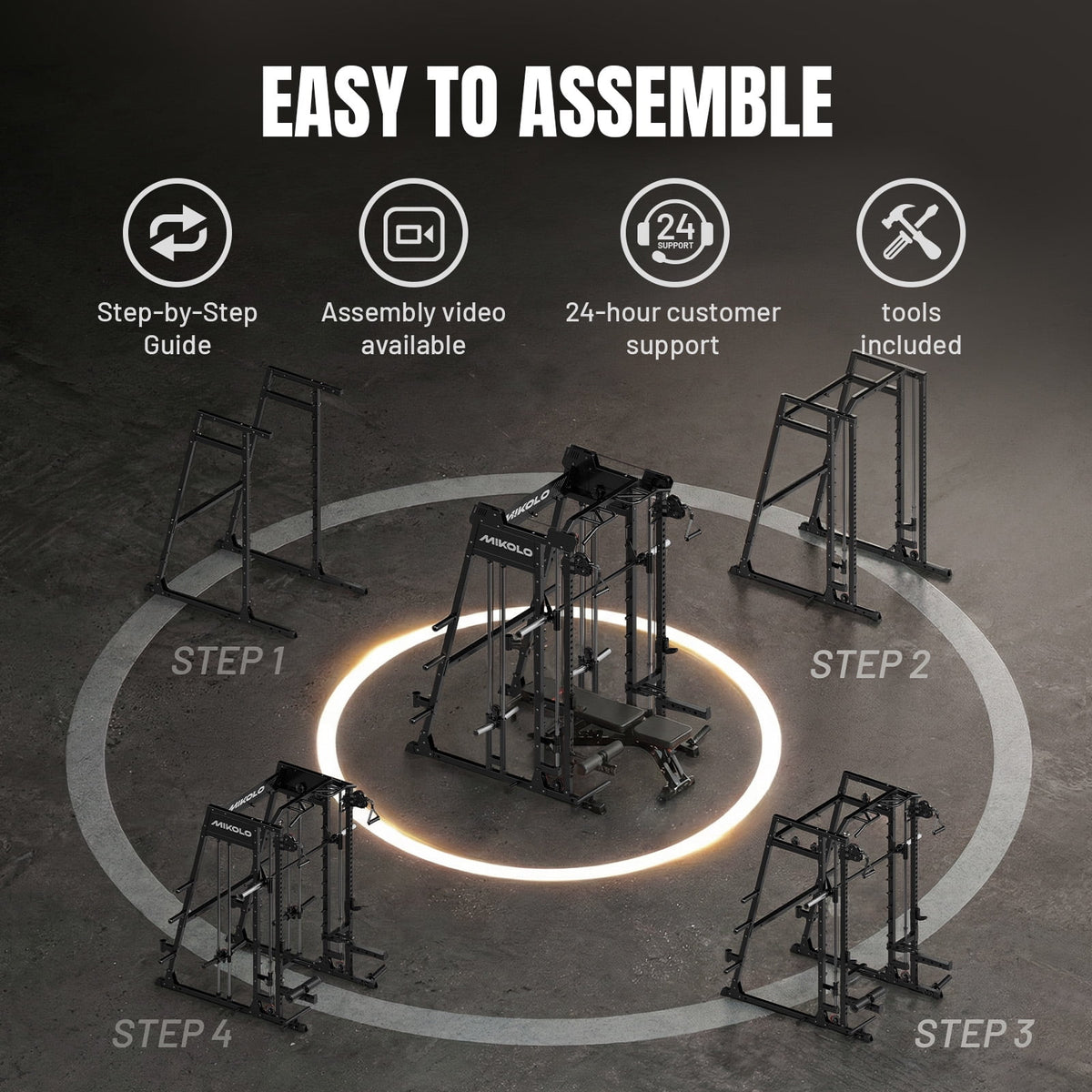 Mikolo M11 Smith Machine Home Gym, 2200LBS Power Rack with Functional Trainer, Cable Crossover, LAT Pulldown, Low Row, Landmine and Plate Storage for Full Body Strength Training