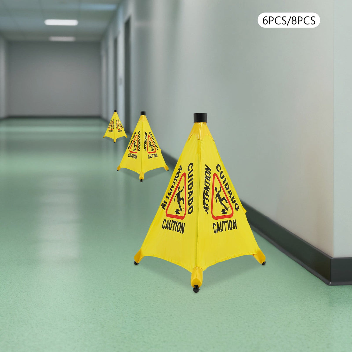 ToppiJoy 8 Pcs Wet Floor Sign with Storage Tube, 20 Inch Safety Signs, for Commercial Stores Grocery Restroom Office