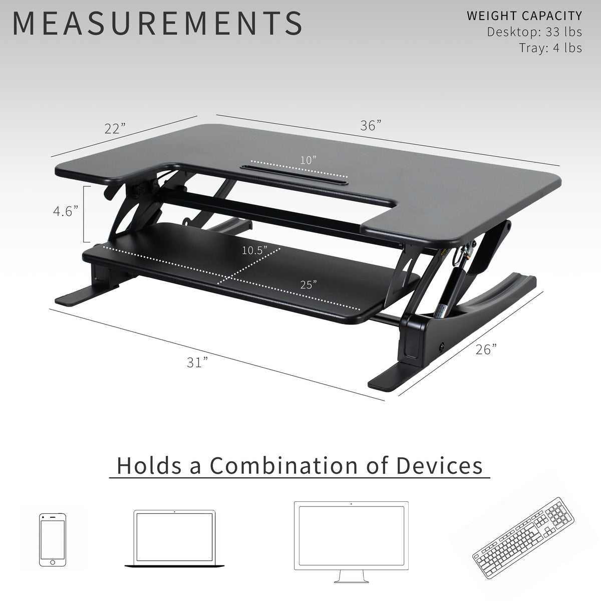 VIVO Black Height Adjustable Standing Desk Monitor Riser Tabletop Sit to Stand