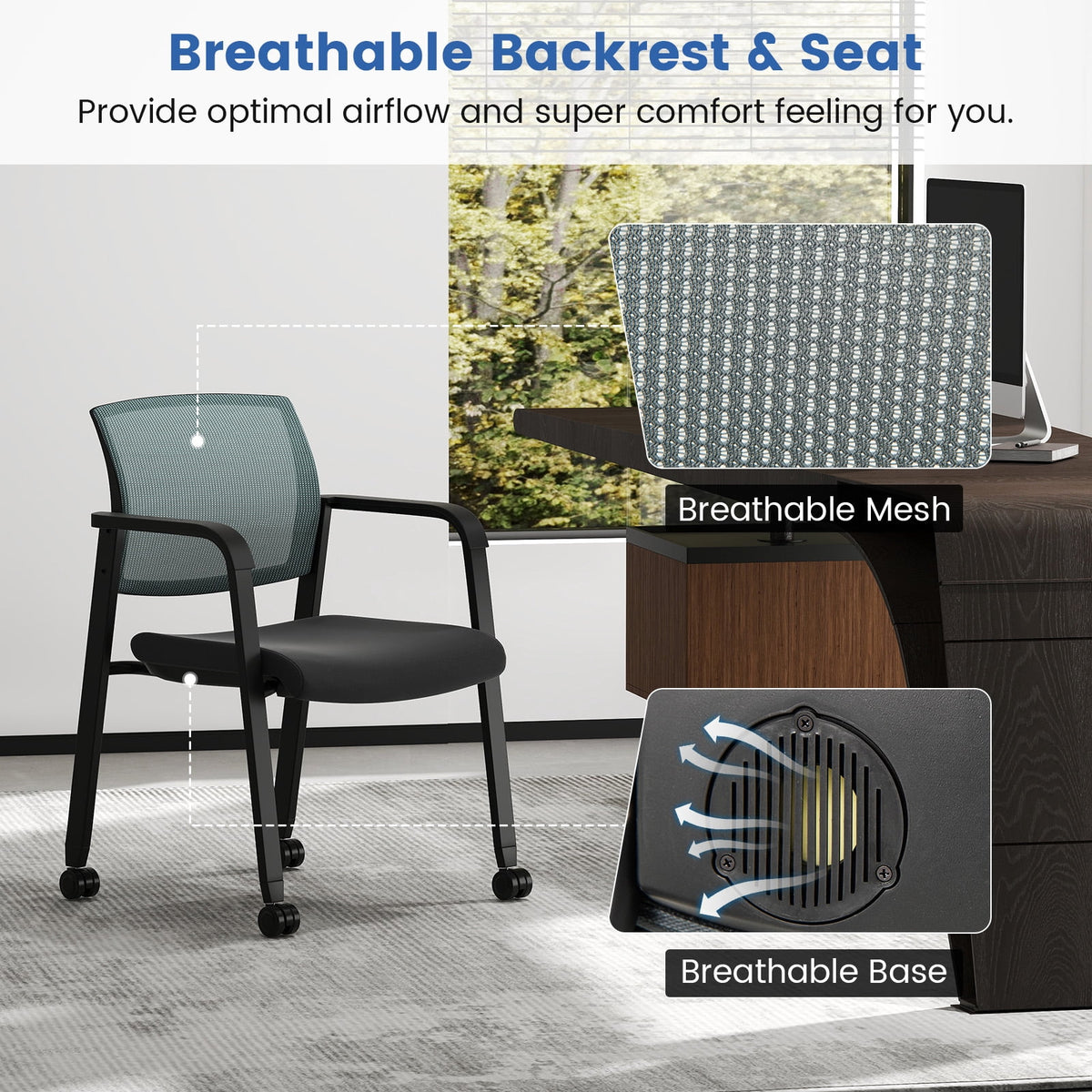 Gymax 12 PCSC Conference Chairs Stackable Office Guest Mesh Chair Waiting Room Wheels