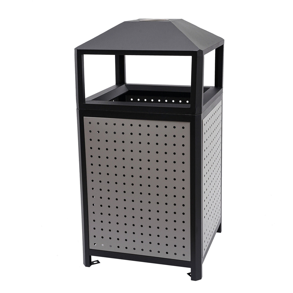 38-Gallon Outdoor Trash Can with Build-in Ashtray Industrial Waste Trash Can Waste Container Stainless Steel Industrial Durable Trash Can