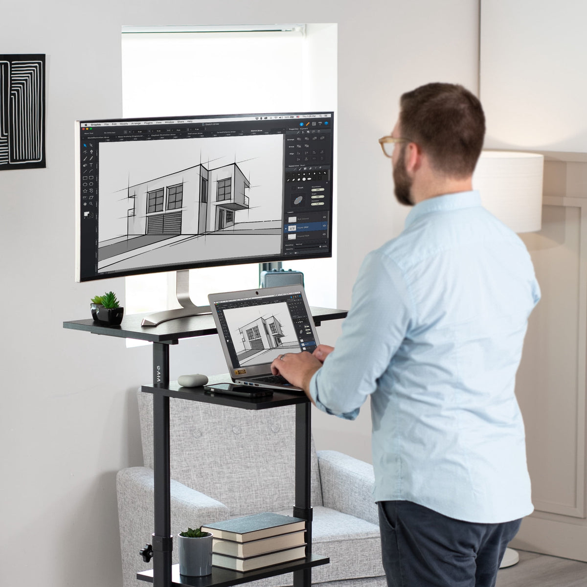 VIVO Black Mobile Height Adjustable Stand Up Desk Workstation Presentation Cart