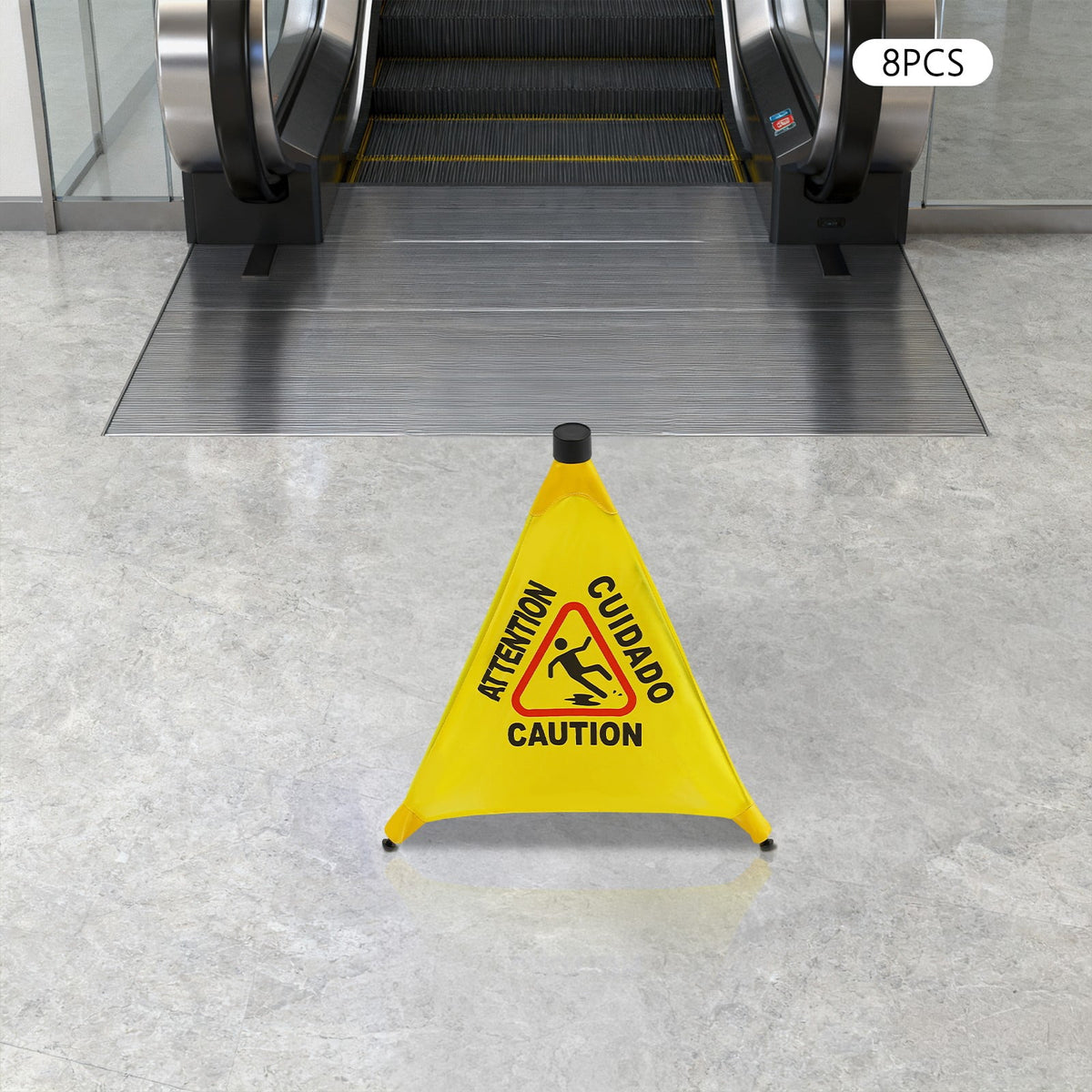 ToppiJoy 8 Pcs Wet Floor Sign with Storage Tube, 20 Inch Safety Signs, for Commercial Stores Grocery Restroom Office