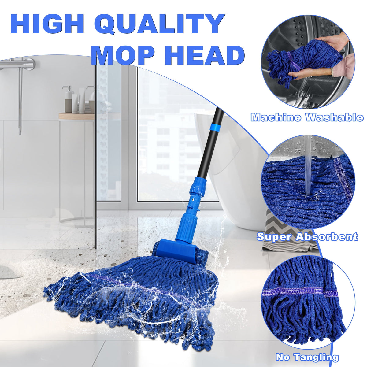 NEWE Commercial Mop for Floor Cleaning, Heavy Duty Industrial Mops with 55 inches Long Handle (Blue)