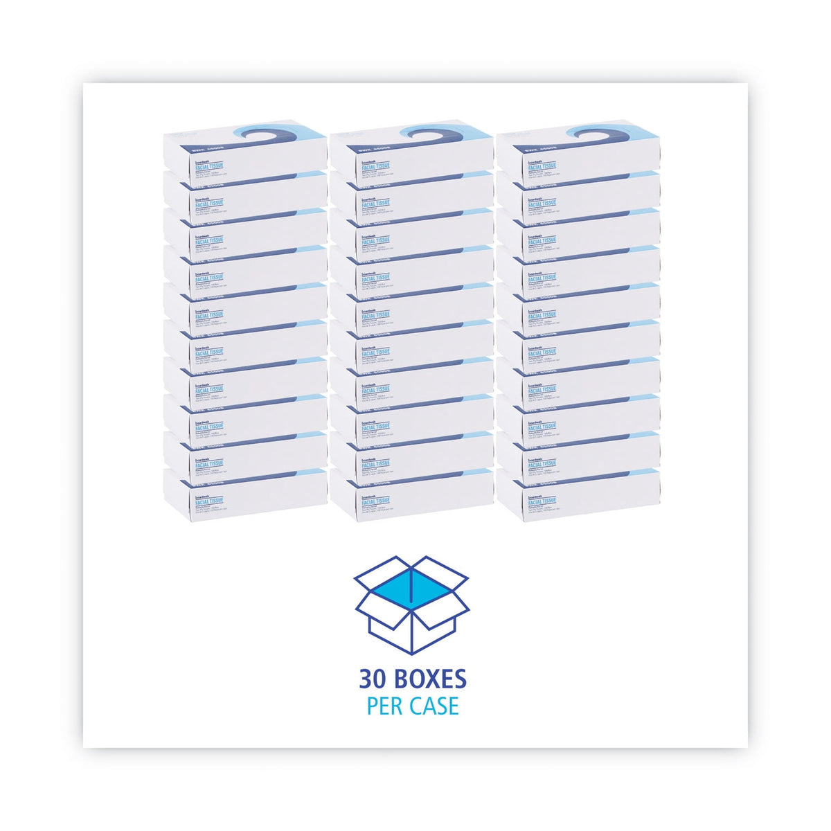 Boardwalk Office Packs Facial Tissue, 2-Ply, White, Flat Box, 100 Sheets, 30 Boxes/Carton, BWK6500B