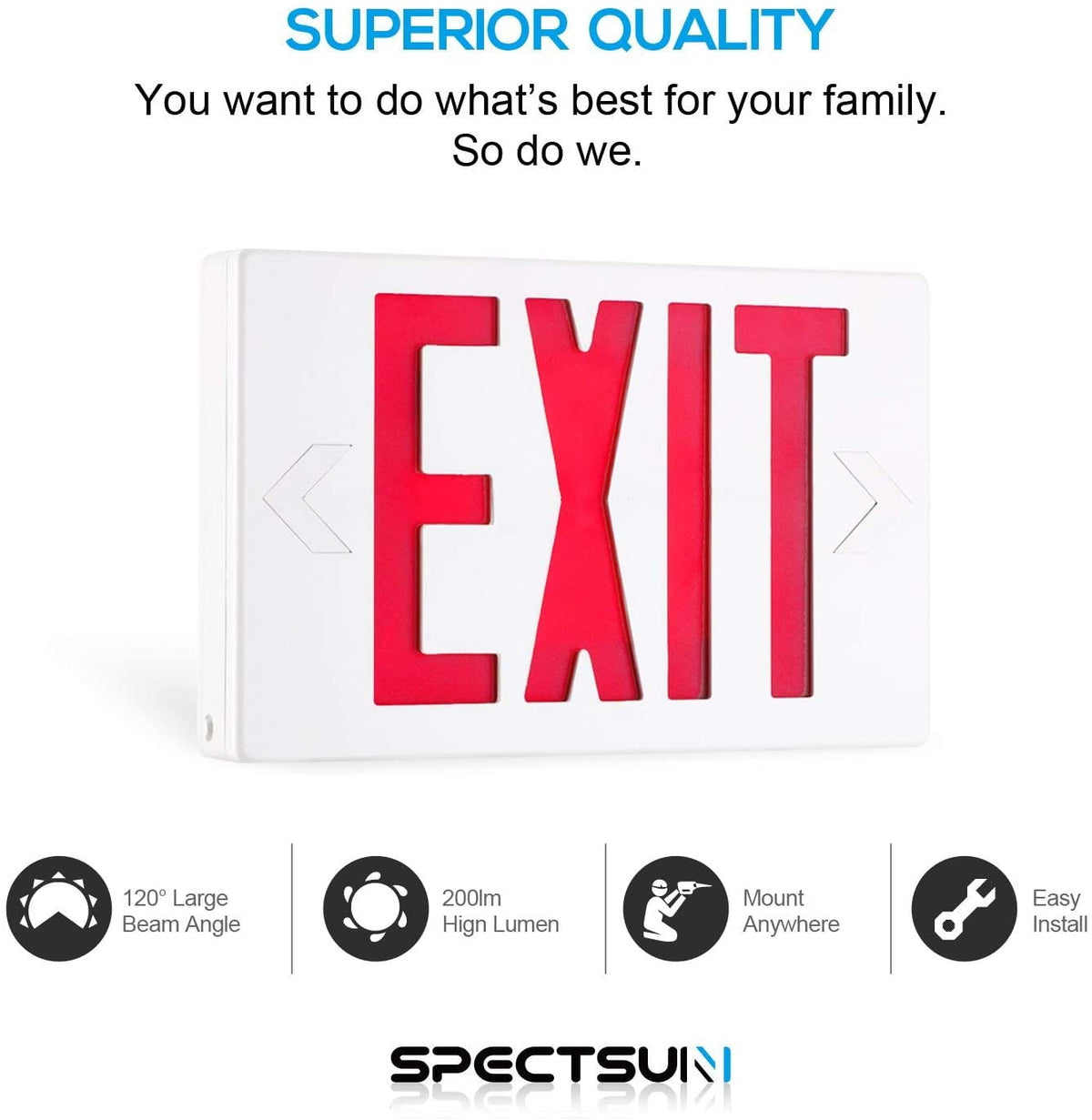 SPECTSUN 1 Pack Led Red Exit Light /Exit Emergency Light/Fire Exit Sign Light/Lighted Exit Sign- 120-277VAC, UL Certified.