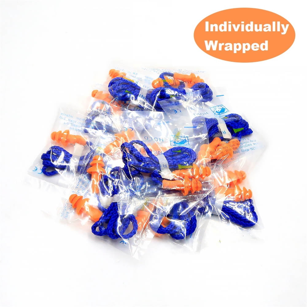 100 Pairs of Corded Ear Plugs for Noise Protection - Reusable Earplugs for Shooting, Construction & Work (25dB)