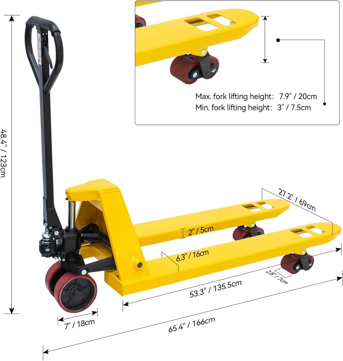 HPDMC Pallet Jack Truck 6,600 LBS Capacity, 48'' L x 27'' W Forks Manual Pallet Jack Truck, 6Pcs