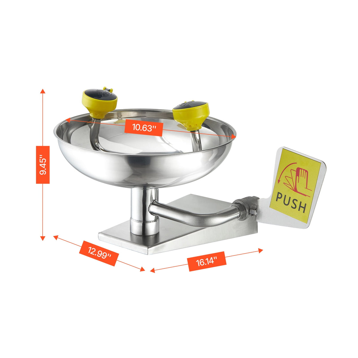 KFFKFF Emergency Eye Wash Station, Stainless Steel Wall-Mounted Eyewash Unit, First Aid Eye Wash Sink 16.14 x 12.99 x 9.45 Inches, Suitable for Laboratories, Factories, Schools, Construction Sites