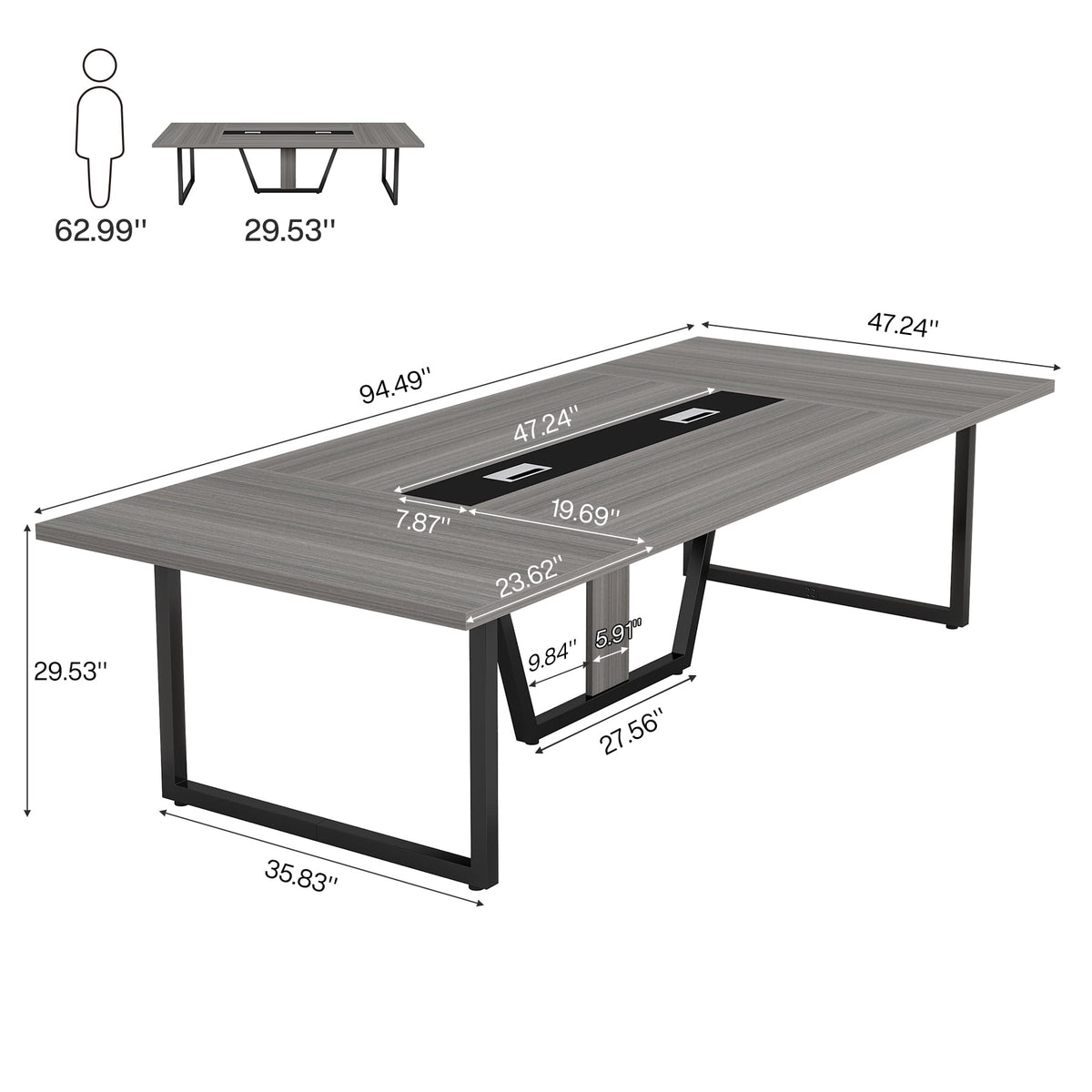 Fnova 94"Large Conference Table for 8-10 People, Modern Executive Meeting Table with Cable Management & Adjustable Feet, Heavy-Duty Office Conference Desk for Boardroom, Training Room