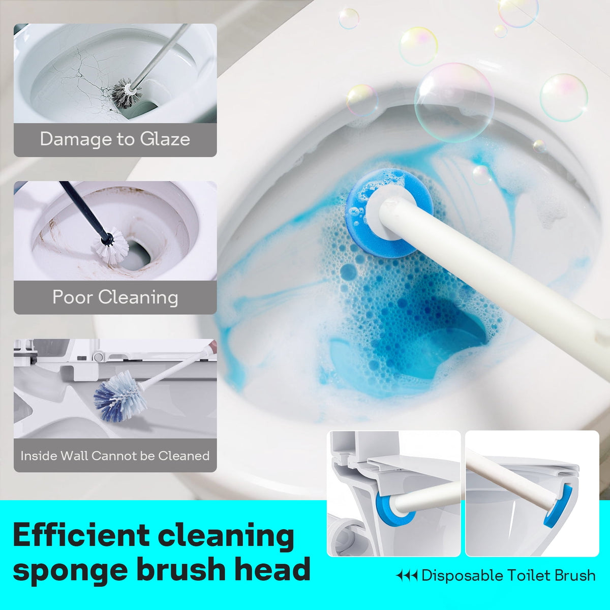 Toilet Bowl Brush，Disposable Toilet Brush with Refill Heads, Wall-Mounted Cleaning System, Storage Caddy, and 24 Scrubbing Pads