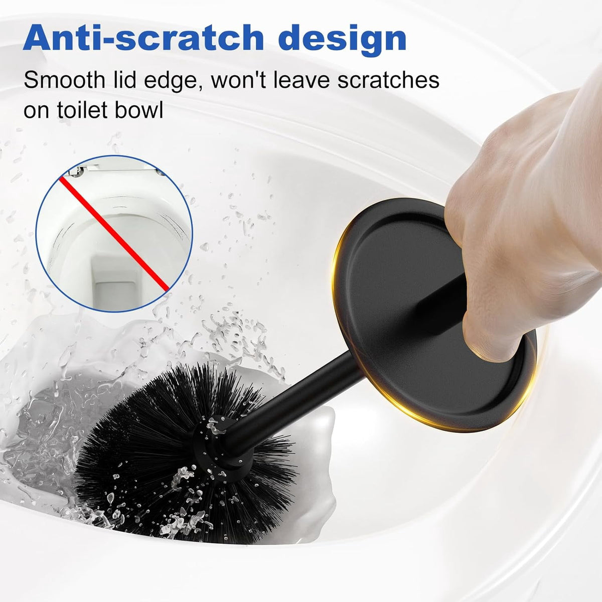Black Toilet Brush and Holder，Extra Long Handled Black Toilet Brush for Bathroom，Stainless Steel Heavy Duty Toilet Bowl Brush,Deep Cleaning Modern Toilet Cleaner Brush -Space Saving