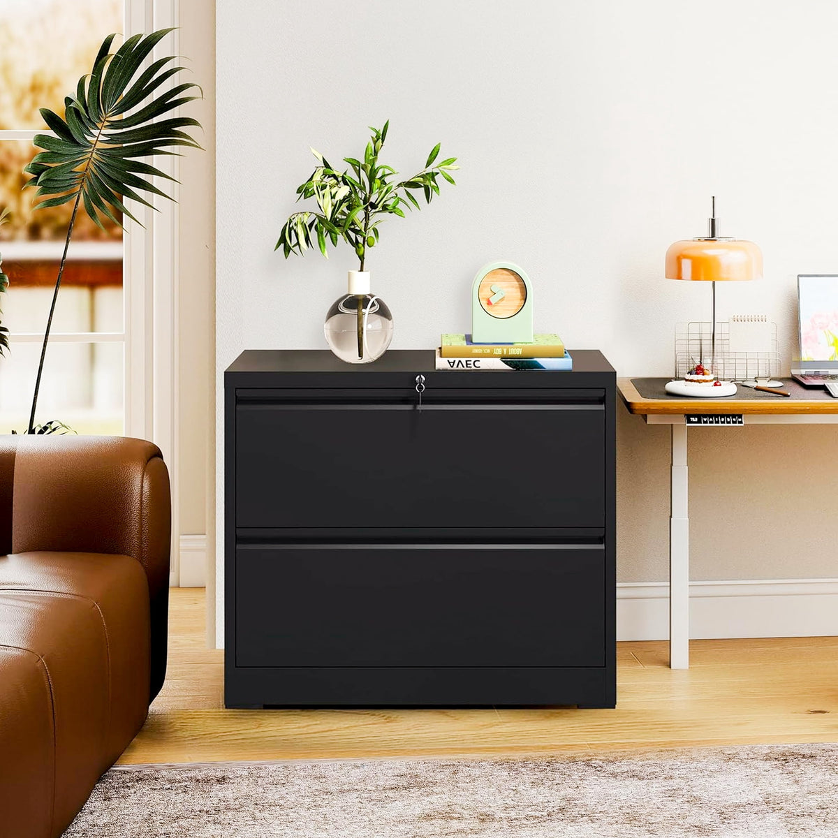 Lateral File Cabinet with Lock, 2 Drawer Metal Filing Cabinet, File Cabinet Organizer for Home Office, Easy Assembly, Lockingl File Cabinets for Legal/Letter/A4, 15.75"D x 26.76"W x 28.5"H,Black