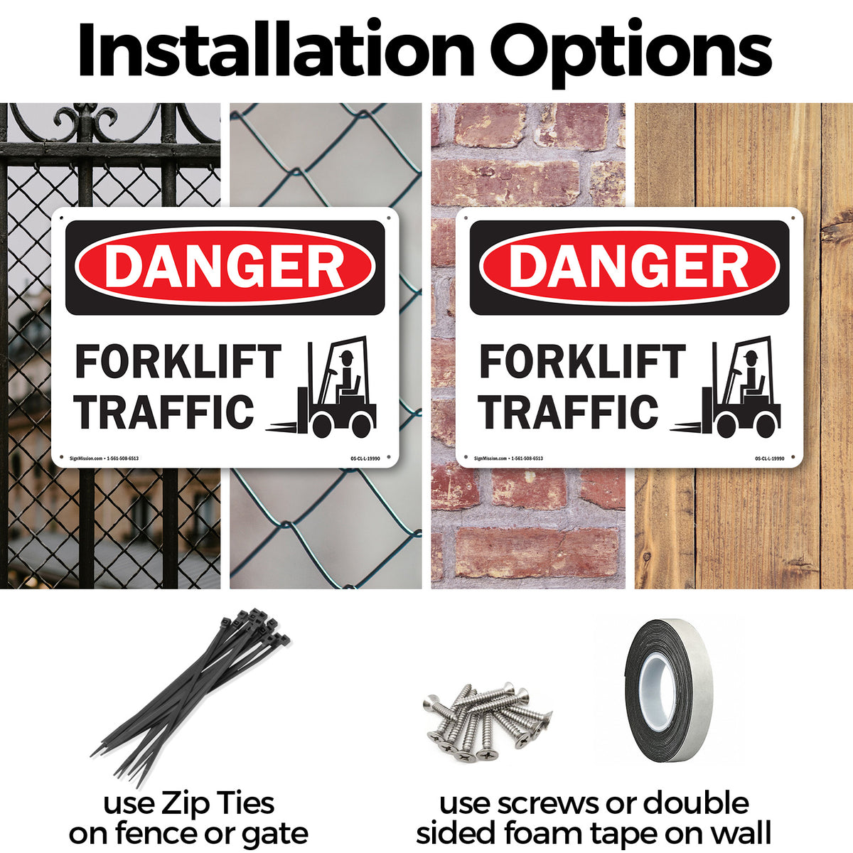 Forklift Traffic OSHA Danger Rigid Plastic Sign 24 Inch x 18 Inch - 5 Pack