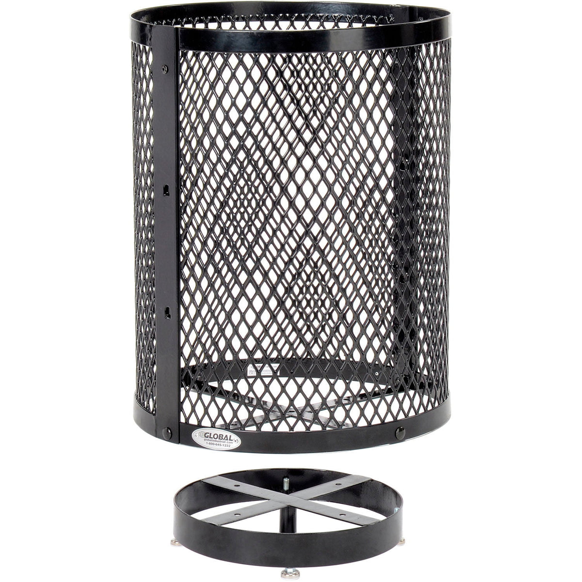 Global Industrial GBE261948BKD Outdoor Diamond Steel Trash Can with Base, 36 gal, Black