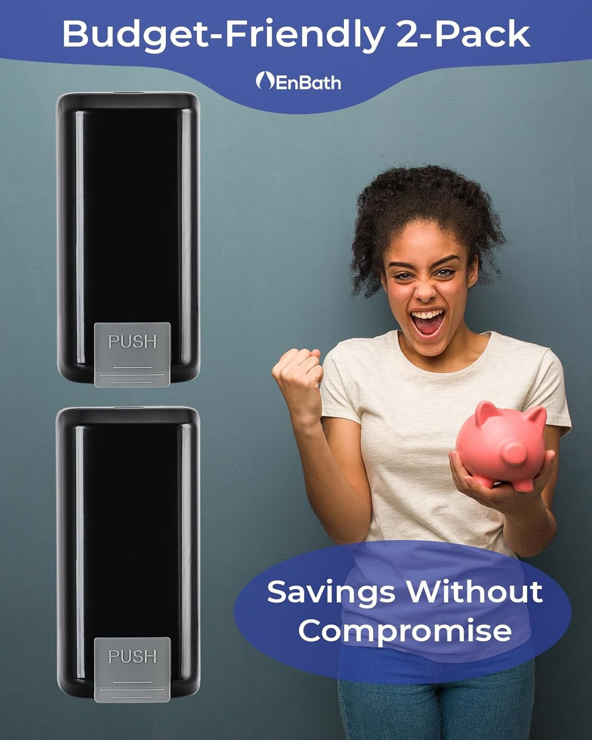 Wall Mounted Soap Dispenser with Large 34 oz. Capacity (2-Pack) - Black Commercial Hand Soap Dispensers or Hand Sanitizer Wall Mount Units That Hold 25 pct More Than Other Brands - ADA Compliant