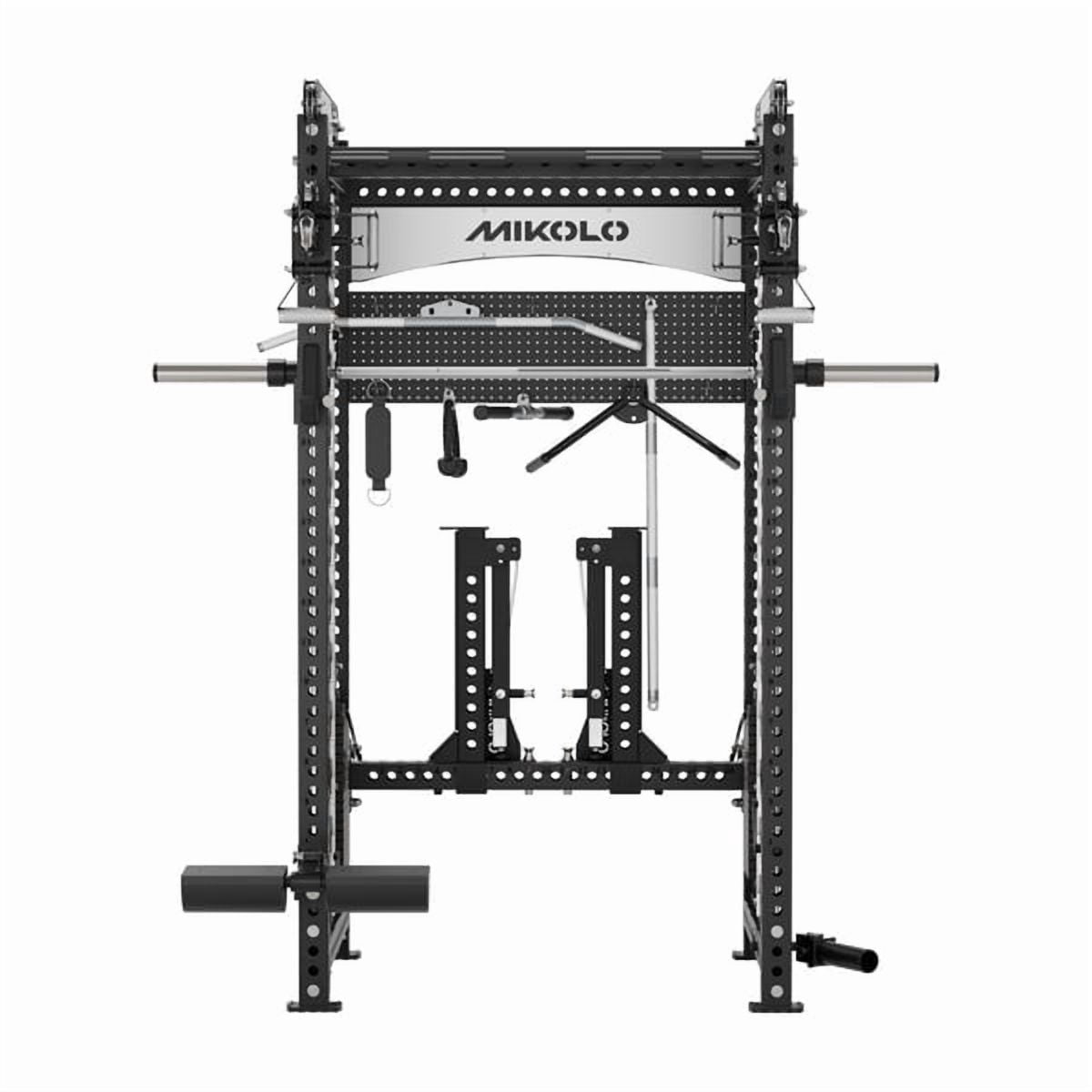 Mikolo Anubis-2.0 Smith Machine with Weight Stack, 3“×3” All-in-One Power Cage with LAT Pulldown & Cable Crossover, 3200LBS Multi-Function Trainer with Aluminum Pulley System for Fitness Home Gym