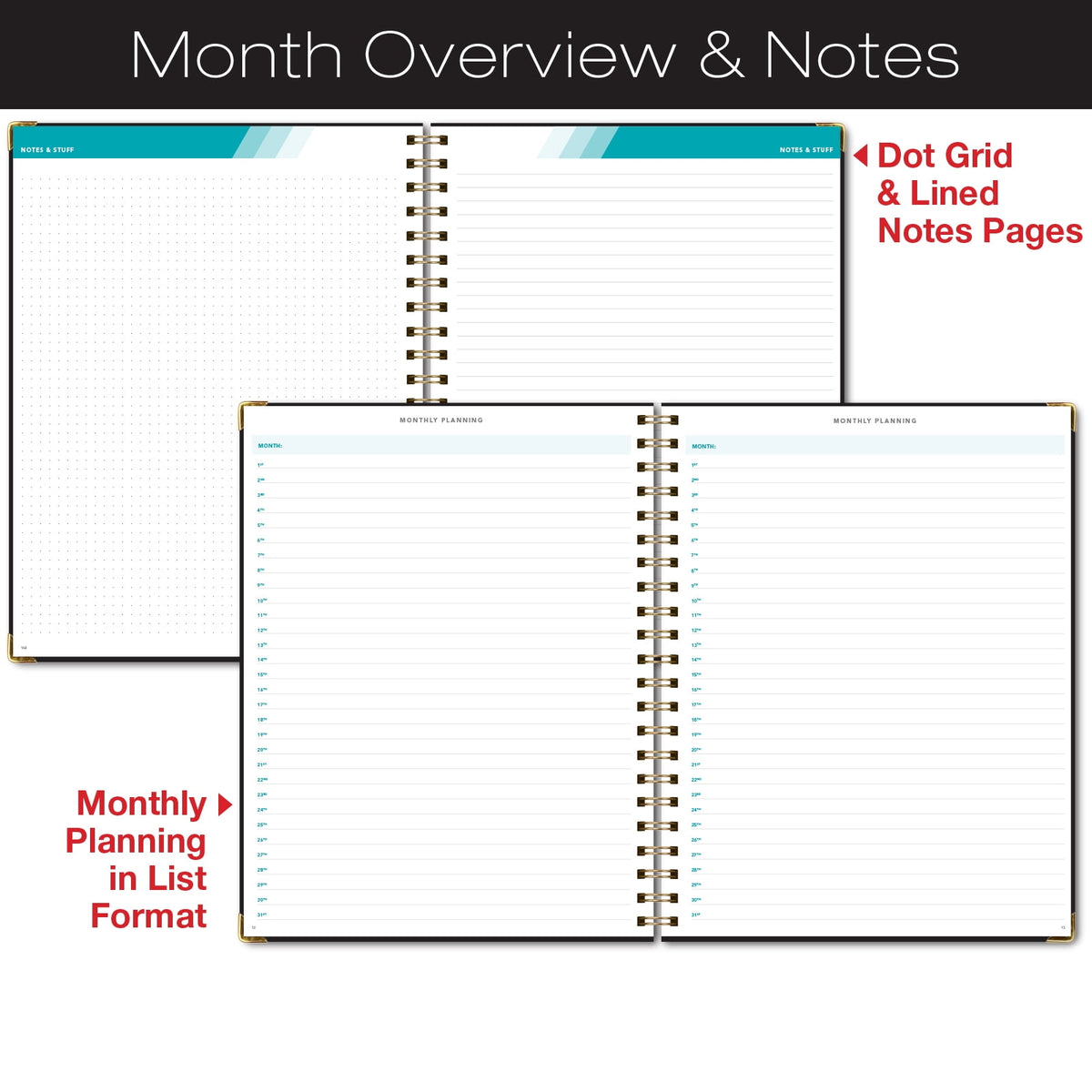 Global Printed Products Productivity Planner with Bookmark and Notepad - Spiral Notebook for Daily Planning - 8.5" x 11" (Brown) - GPP-0092-D