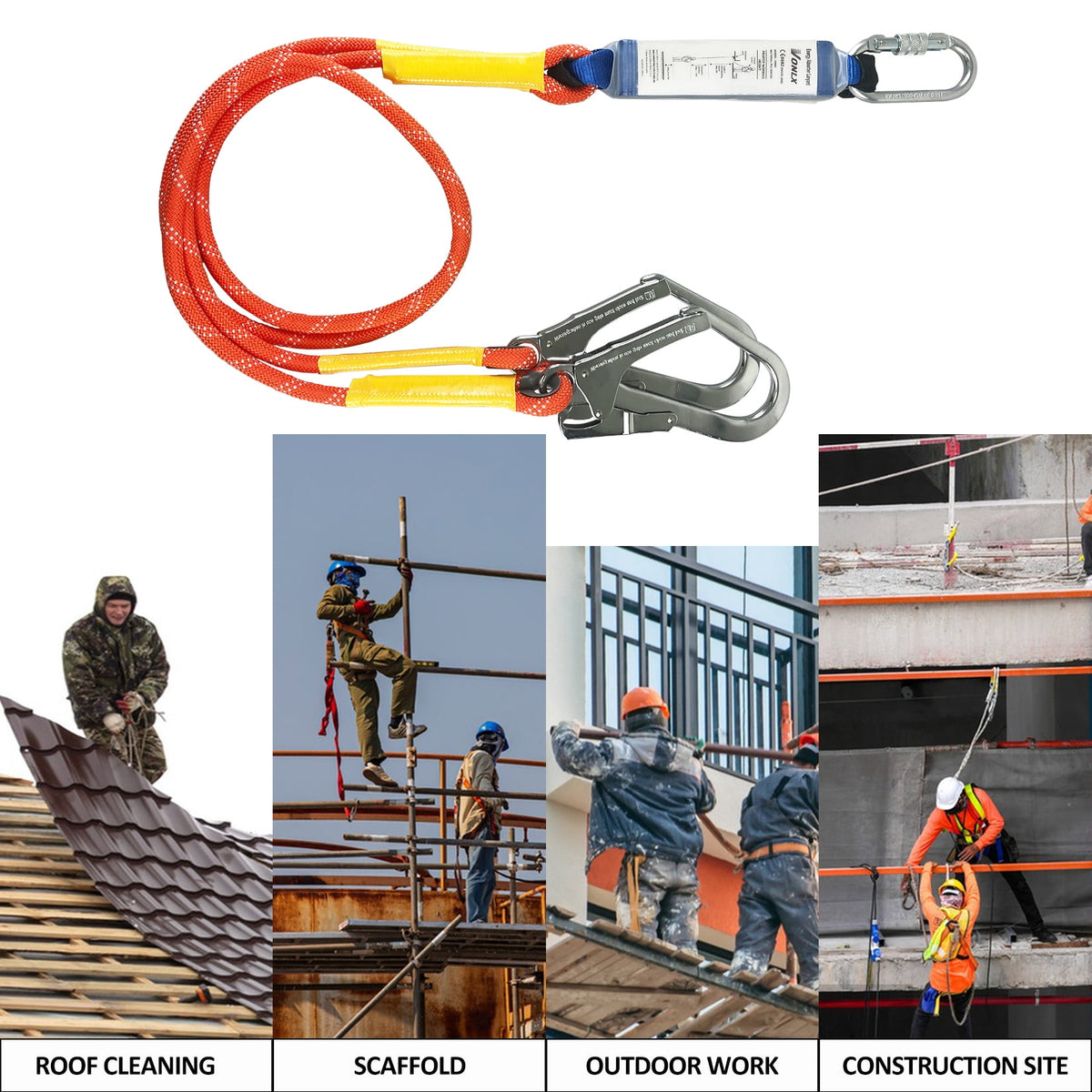 Vonlx Industrial Fall Protection Harness with Shock Absorbing Lanyard, Comfort Pad, and D-Ring, Blue, 1 Piece