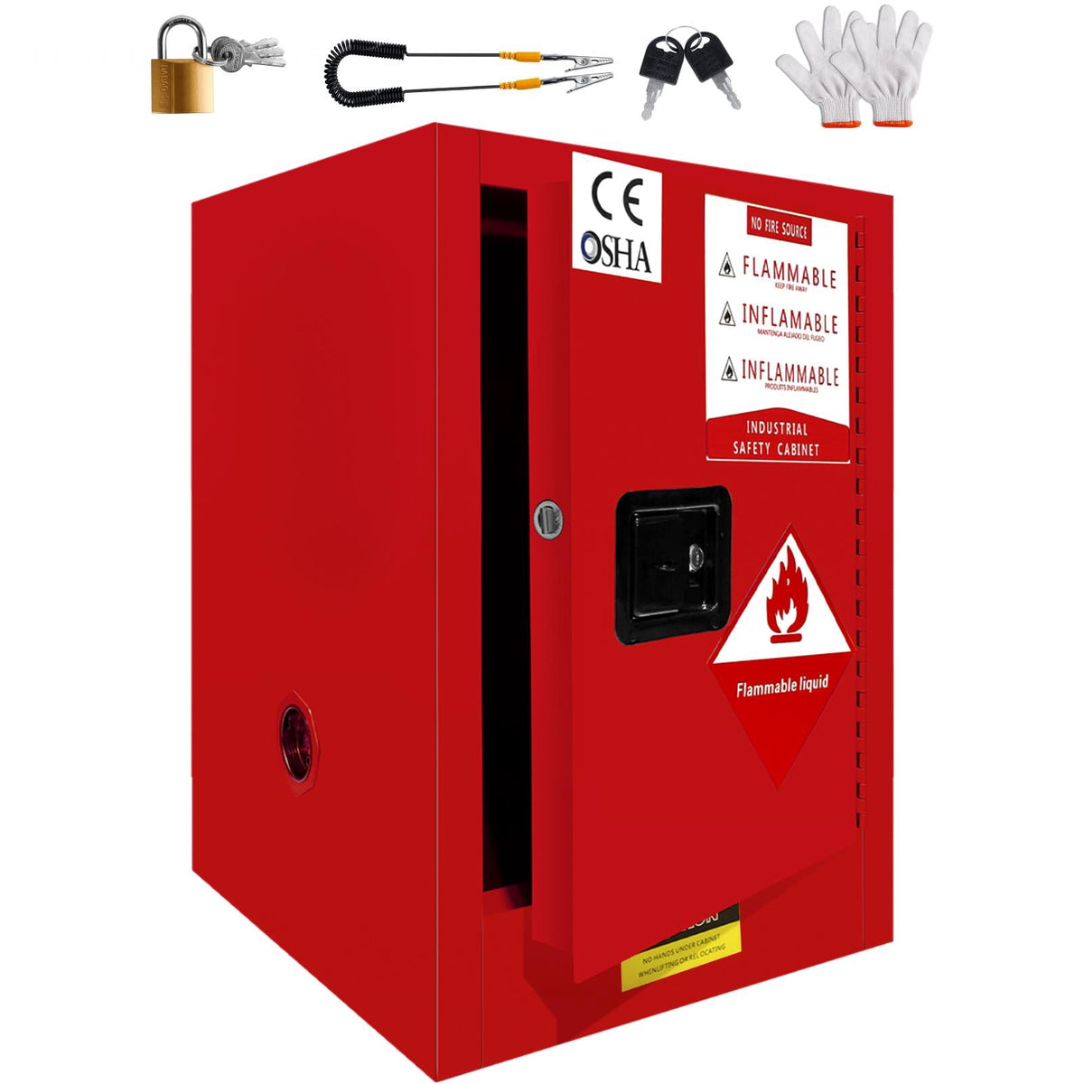 4 Gallon Industrial Chemical Safety Cabinet, Fireproof Steel Storage for Flammable Liquids, Red, 23in