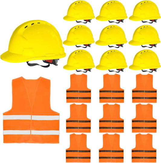 4 Pt. Suspension Hard Hat with Safety Vests Bulk Safety Helmets Adjustable Ratchet Hard Hats, Vents & Sweat Cotton Brow Pad - ABS Construction Helmets for Work Sites & Outdoor Labor