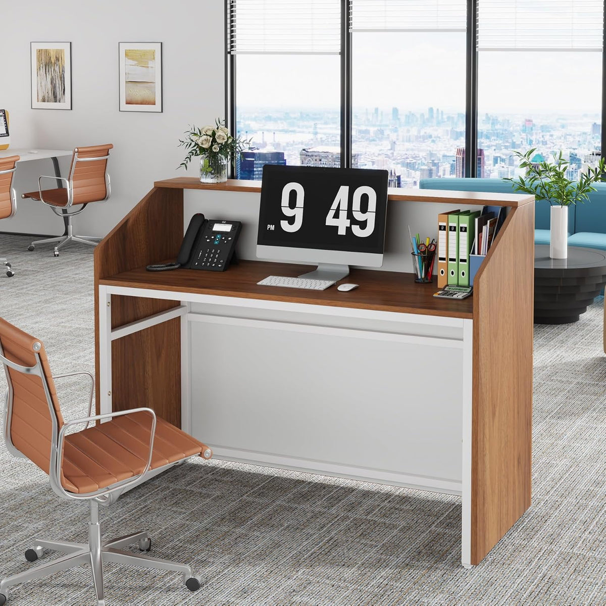 Tribesigns 47" Reception Desk，Modern Wood Front Desk Retail Counter for Checkout, Lobby, Walnut