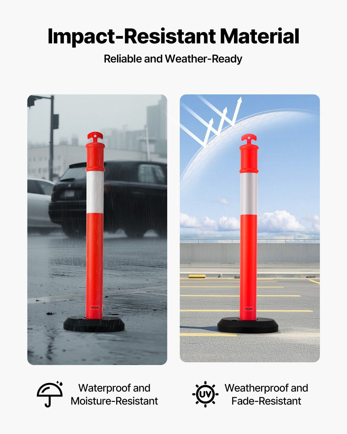 9-Pack of 48-Inch Fillable Safety Cones with Reflective Strips – Heavy Duty Traffic Delineator Posts for Construction, Parking, and Event Crowd Control, Red