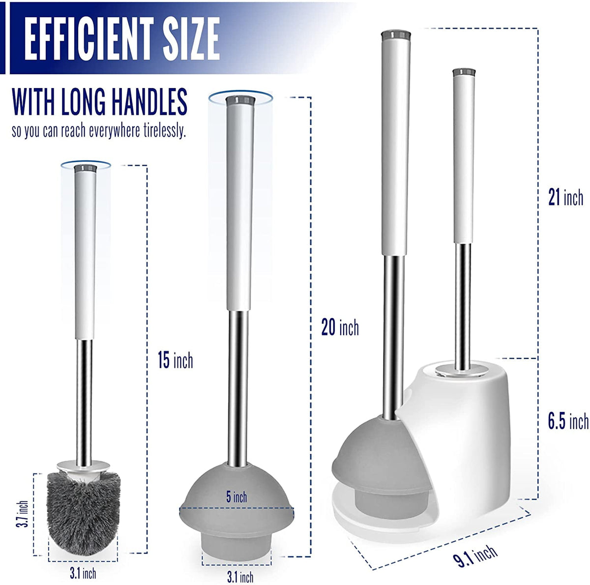 True Fresh 2 in 1 Toilet Brush and Plunger Set Stainless Steel - Toilet Plunger and Toilet Brush and Caddy Holder