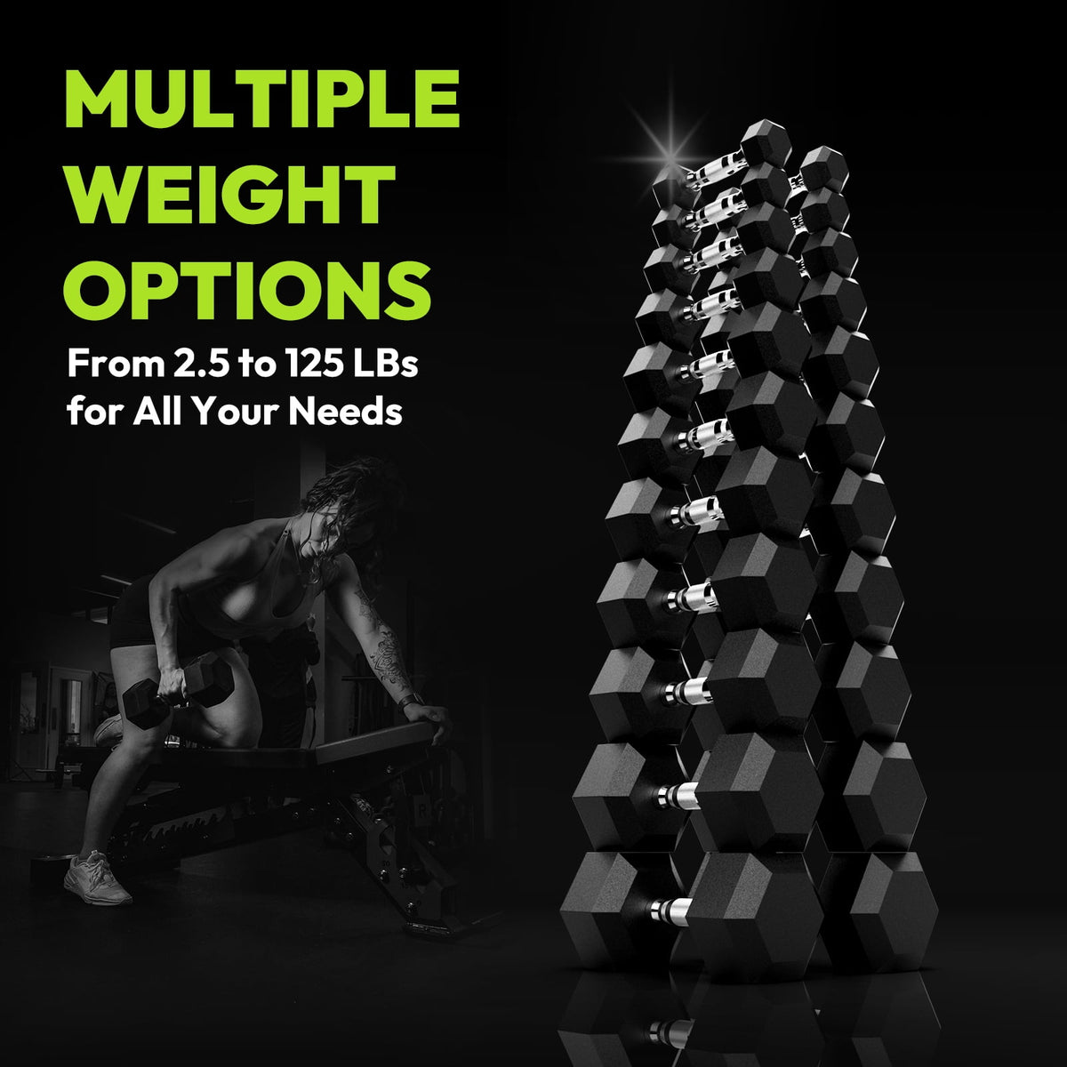 HANDBODE Hex Dumbbell Set A 255 lb, Space-Saving Design, Durable Rubber-Encased & Ergonomic Hand Weights for Home Gym, Strength Training and Fitness